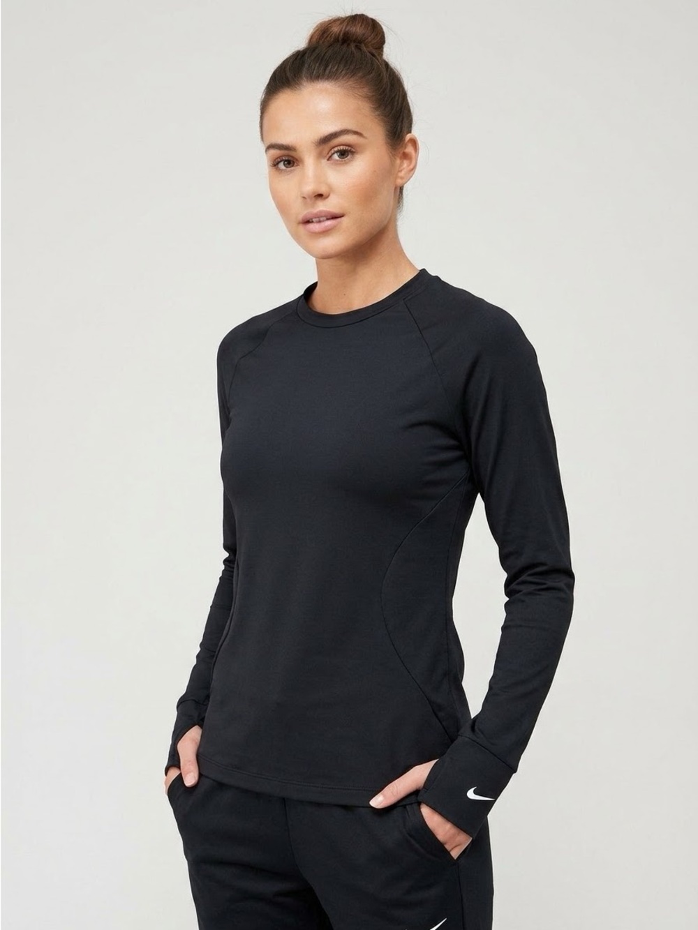 Nike Pro Dri-FIT Long Sleeve Shirt Black Thumbholes BV4101-010 Womens Size L